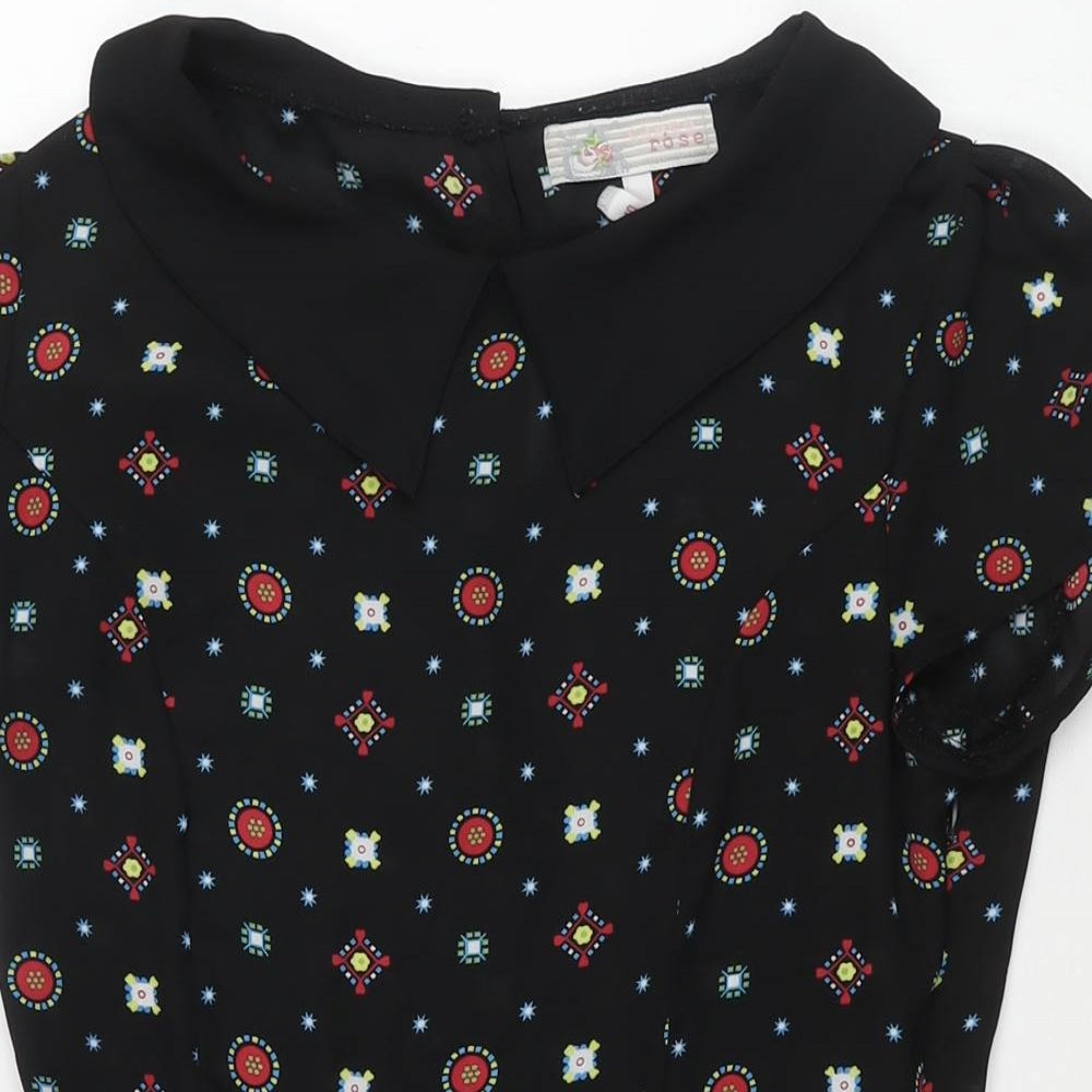 Cameo Rose Womens Black Geometric Polyester A-Line Size 10 Collared Zip