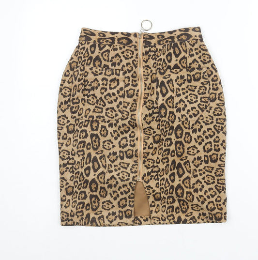 Ma Womens Brown Animal Print Polyester Straight & Pencil Skirt Size S Zip - Jaguar Print
