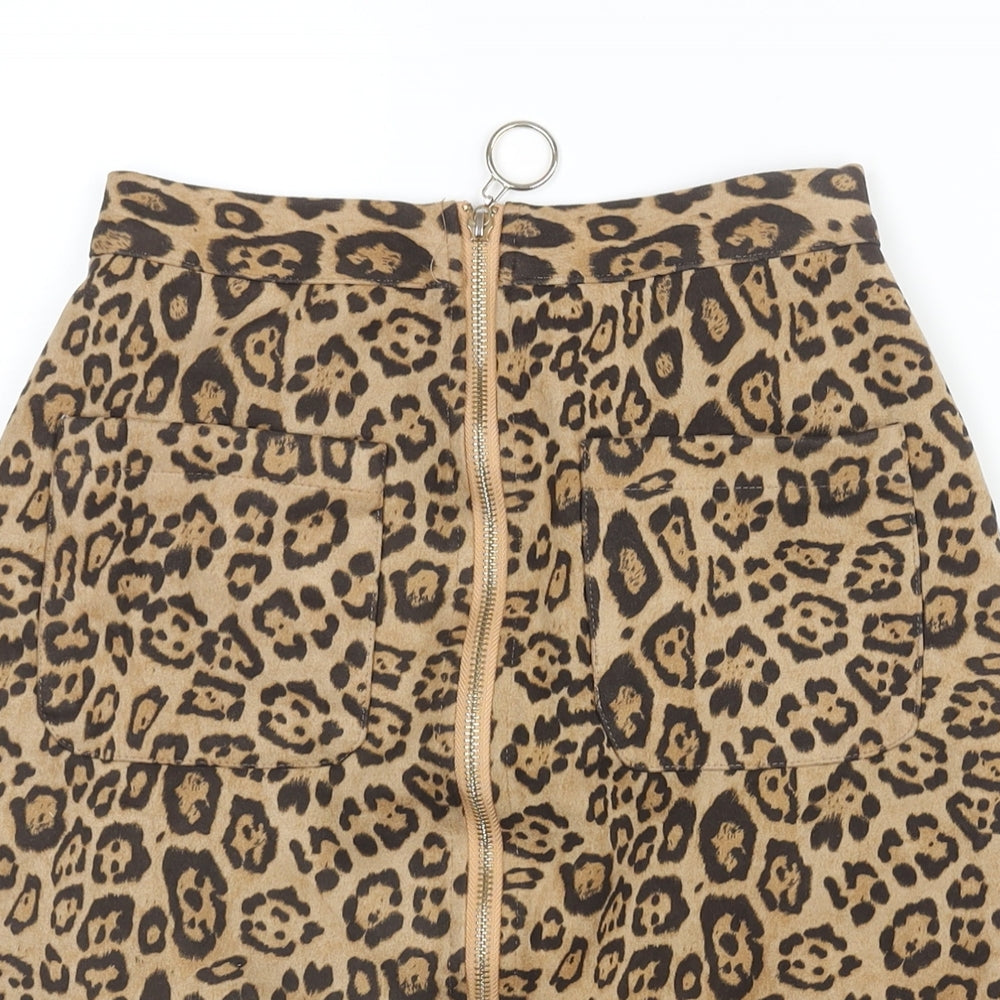 Ma Womens Brown Animal Print Polyester Straight & Pencil Skirt Size S Zip - Jaguar Print