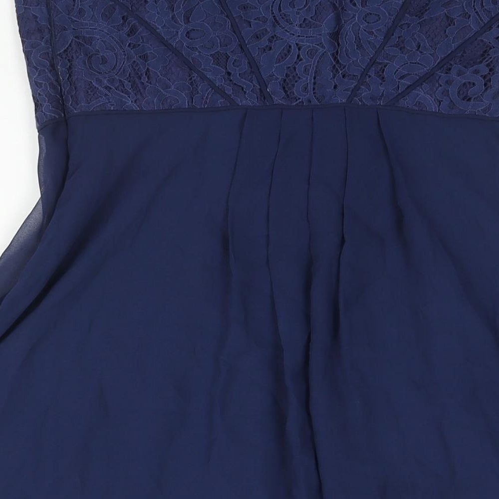 Coast Womens Blue Polyester Fit & Flare Size 10 Sweetheart Zip - Lace Bodice