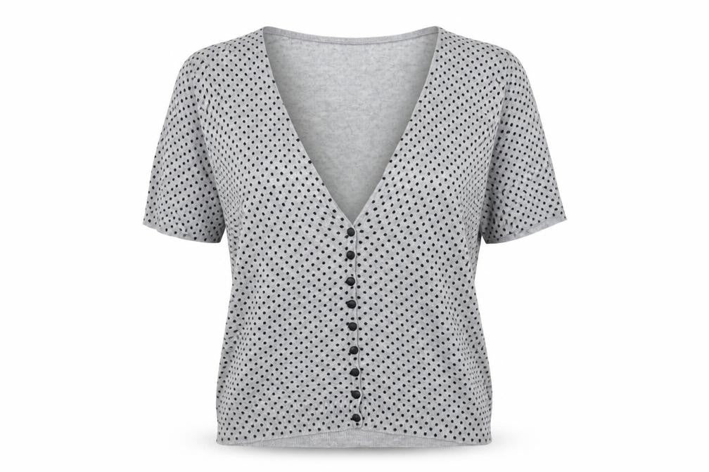 Marks and Spencer Womens Grey V-Neck Polka Dot Viscose Cardigan Jumper Size 12