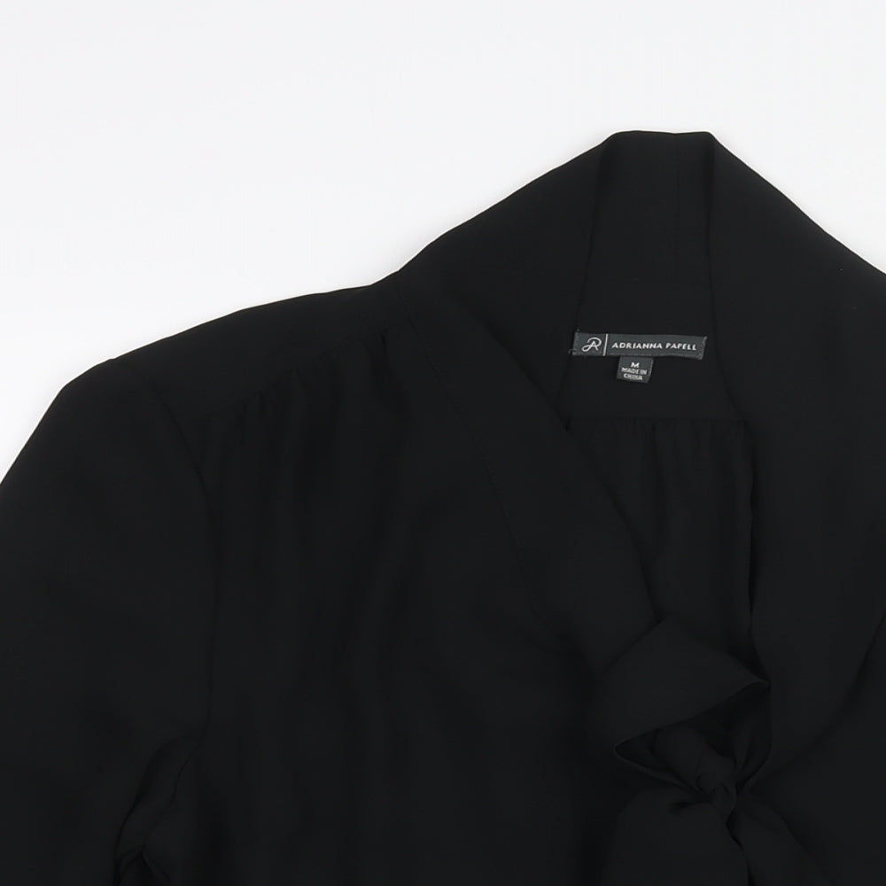 Adrianna Papell Womens Black Polyester Basic Blouse Size M V-Neck - Bow