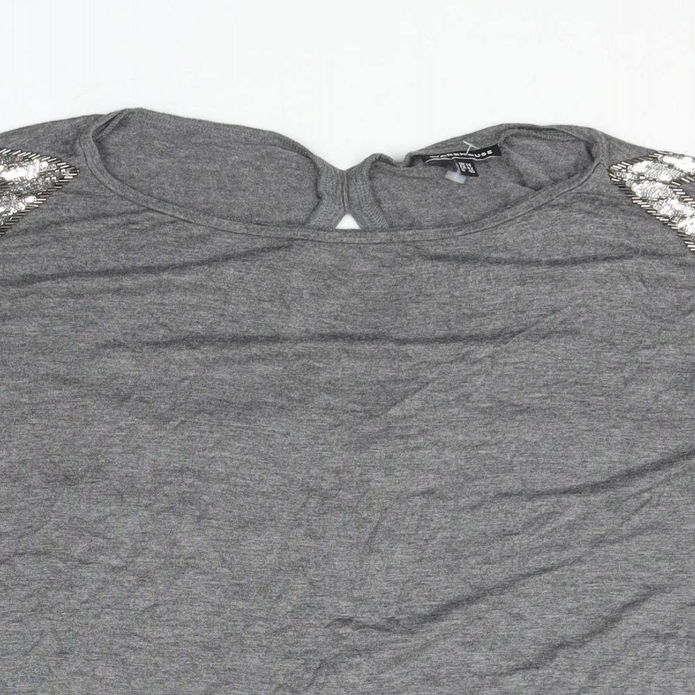Warehouse Womens Grey Polyester Basic Blouse Size 14 Round Neck - Sequin Detail