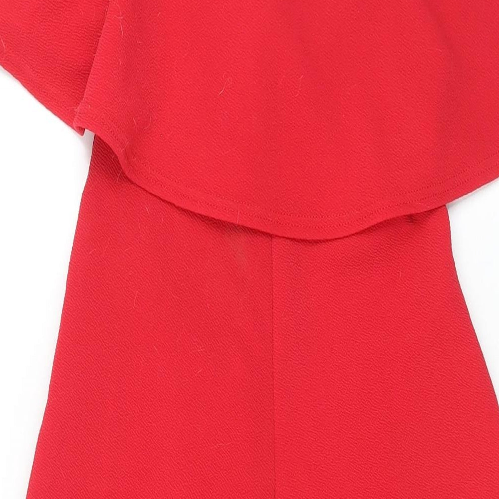 PRETTYLITTLETHING Womens Red Herringbone Polyester Jumpsuit One-Piece Size 6 L20 in Zip - Frill
