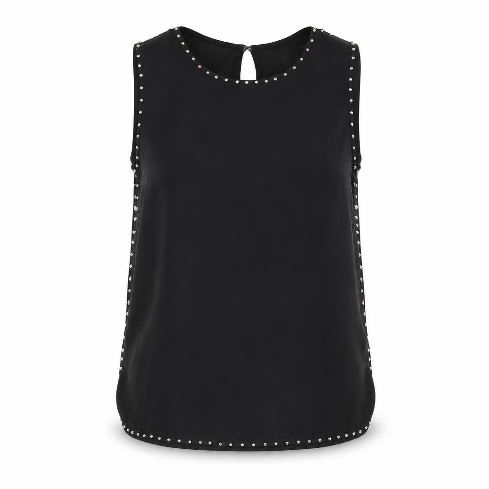 H&M Womens Black Polyester Camisole Blouse Size 8 Round Neck - Stud Detail Open Back