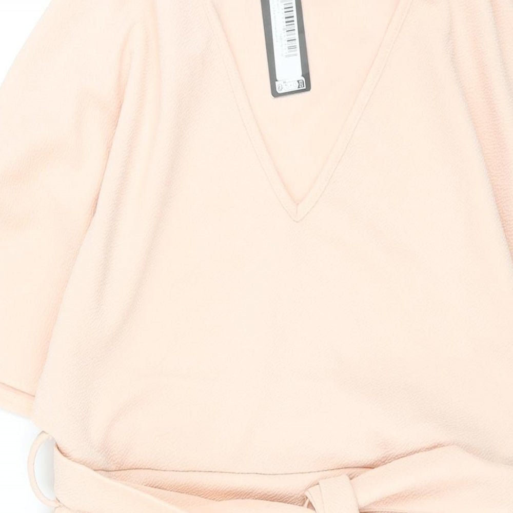 Boohoo Womens Pink Polyester Shift Size 14 V-Neck Pullover - Belted Batwing Sleeve