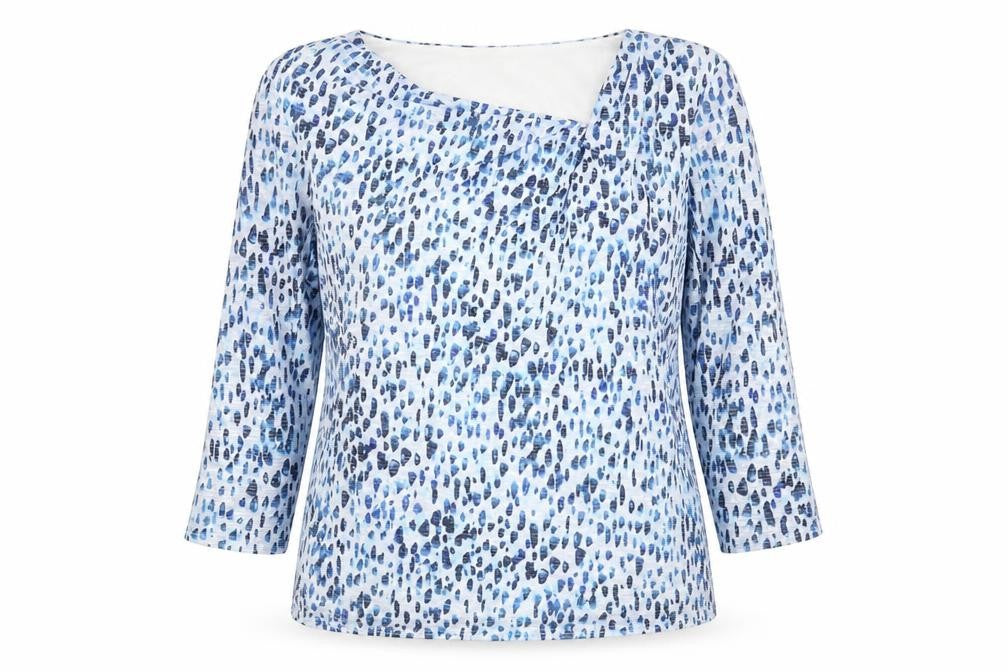 Classics Womens Blue Geometric Polyester Basic Blouse Size 12 Square Neck