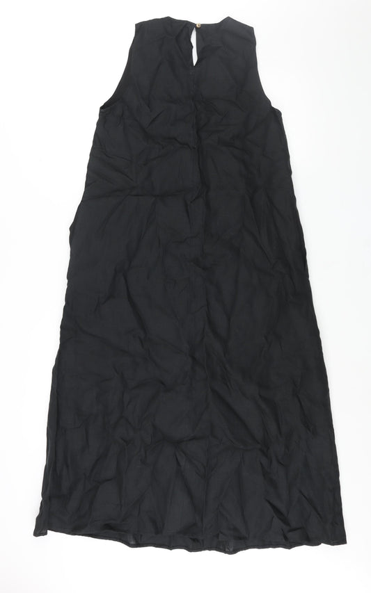 The Leaf Closet Womens Black Polyester Shift Size S V-Neck Button