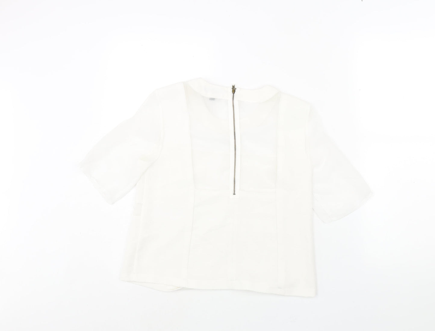 Topshop Womens White Polyester Basic Blouse Size 6 Round Neck - Semi Sheer Panel