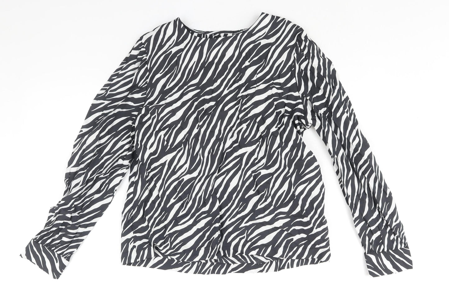 Marks and Spencer Womens Black Animal Print Modal Basic Blouse Size 12 Round Neck - Zebra Print