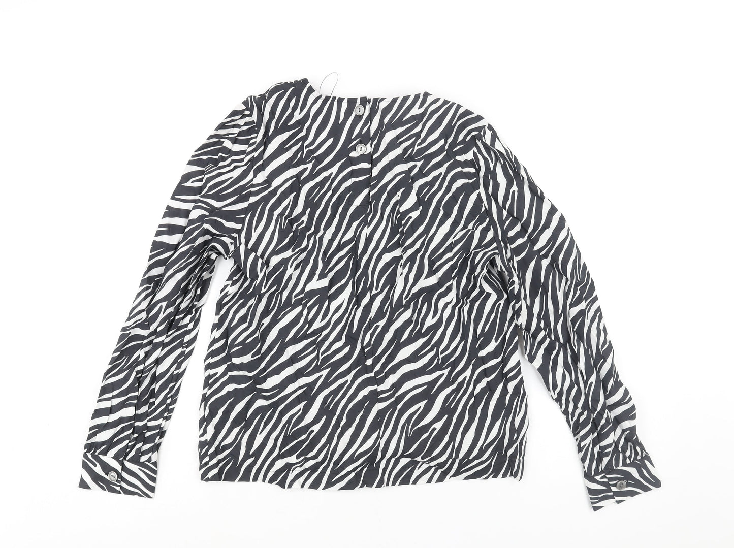 Marks and Spencer Womens Black Animal Print Modal Basic Blouse Size 12 Round Neck - Zebra Print