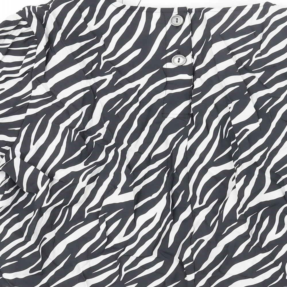 Marks and Spencer Womens Black Animal Print Modal Basic Blouse Size 12 Round Neck - Zebra Print