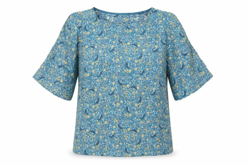 Marks and Spencer Womens Blue Geometric Modal Basic Blouse Size 6 Round Neck - Floral Print