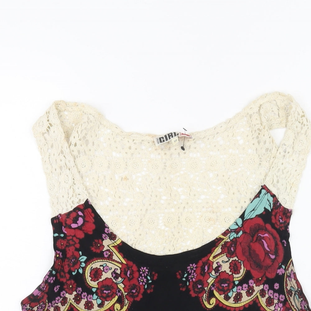 Chelsea Girl Womens Multicoloured Geometric Viscose Camisole Blouse Size 10 Scoop Neck - Lace Detail