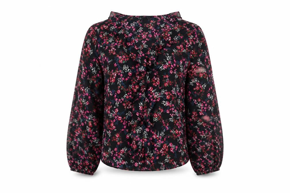 Wallis Womens Black Floral Polyester Basic Blouse Size 10 V-Neck