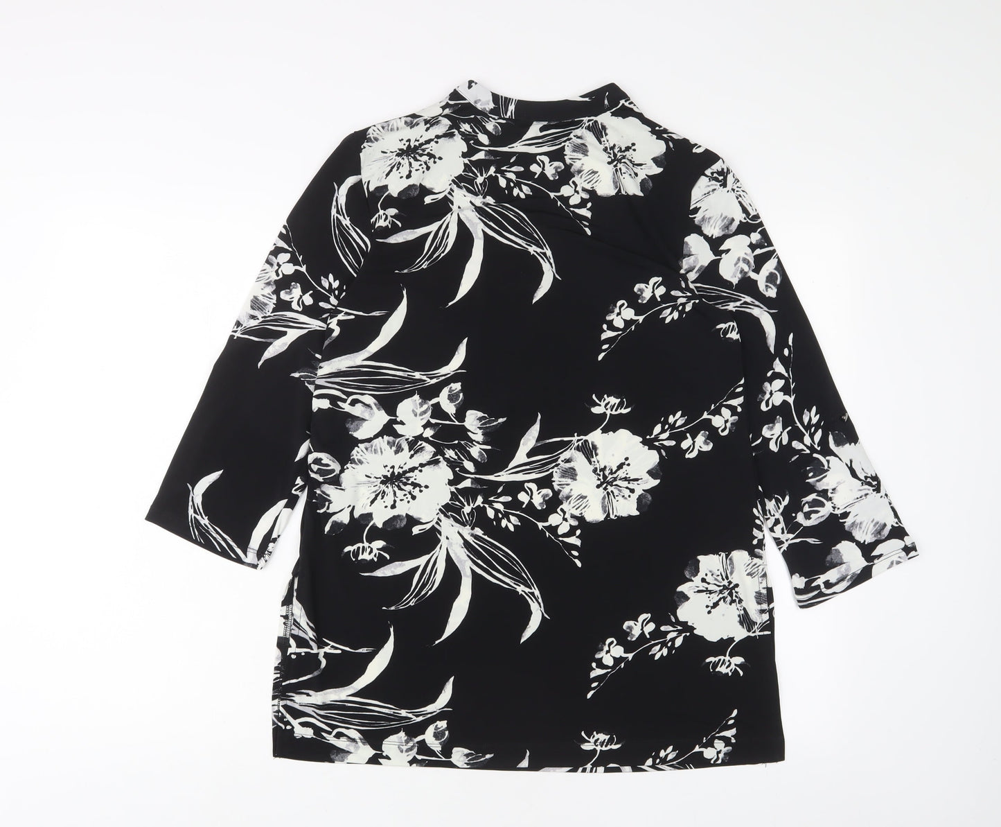 Roman Womens Black Fair Isle Polyester Tunic T-Shirt Size 10 V-Neck