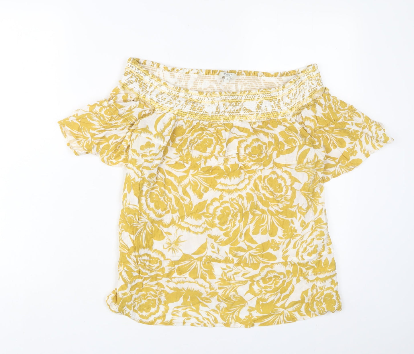 NEXT Womens Yellow Fair Isle Viscose Basic T-Shirt Size 10 Off the Shoulder
