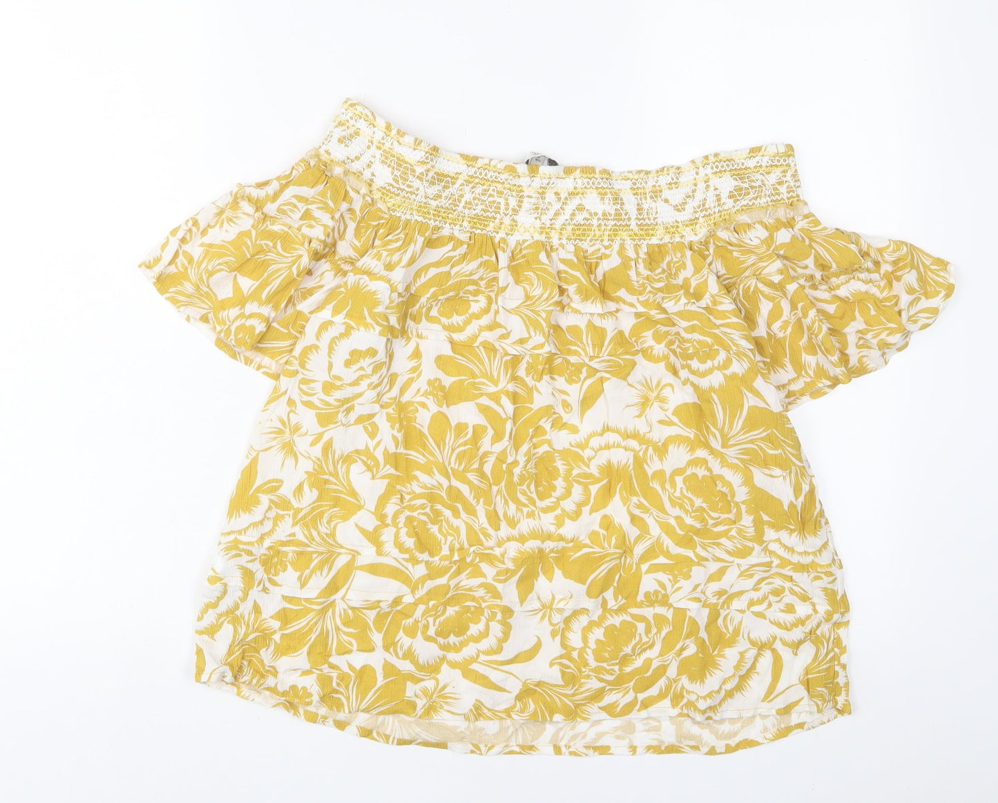 NEXT Womens Yellow Fair Isle Viscose Basic T-Shirt Size 10 Off the Shoulder