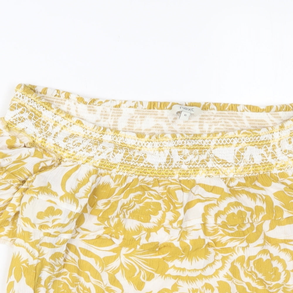 NEXT Womens Yellow Fair Isle Viscose Basic T-Shirt Size 10 Off the Shoulder