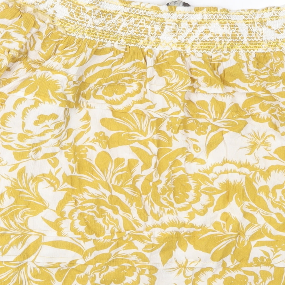 NEXT Womens Yellow Fair Isle Viscose Basic T-Shirt Size 10 Off the Shoulder