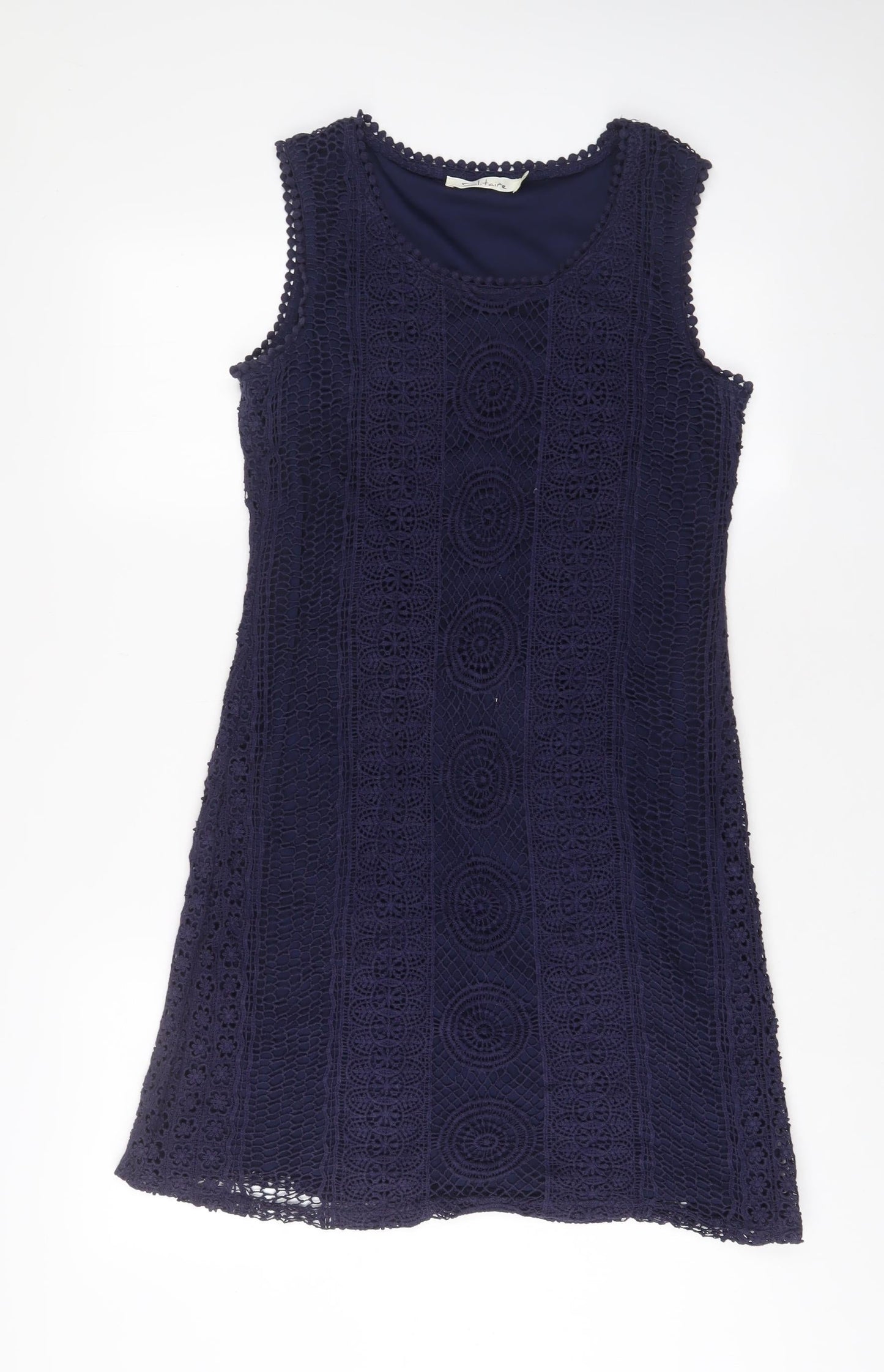 Solitaire Womens Blue Cotton A-Line Size M Scoop Neck Pullover