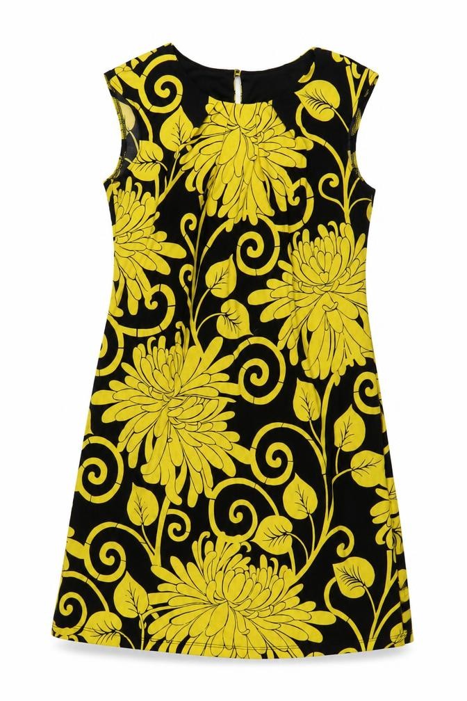 Wallis Womens Yellow Geometric Polyester A-Line Size S Boat Neck Button