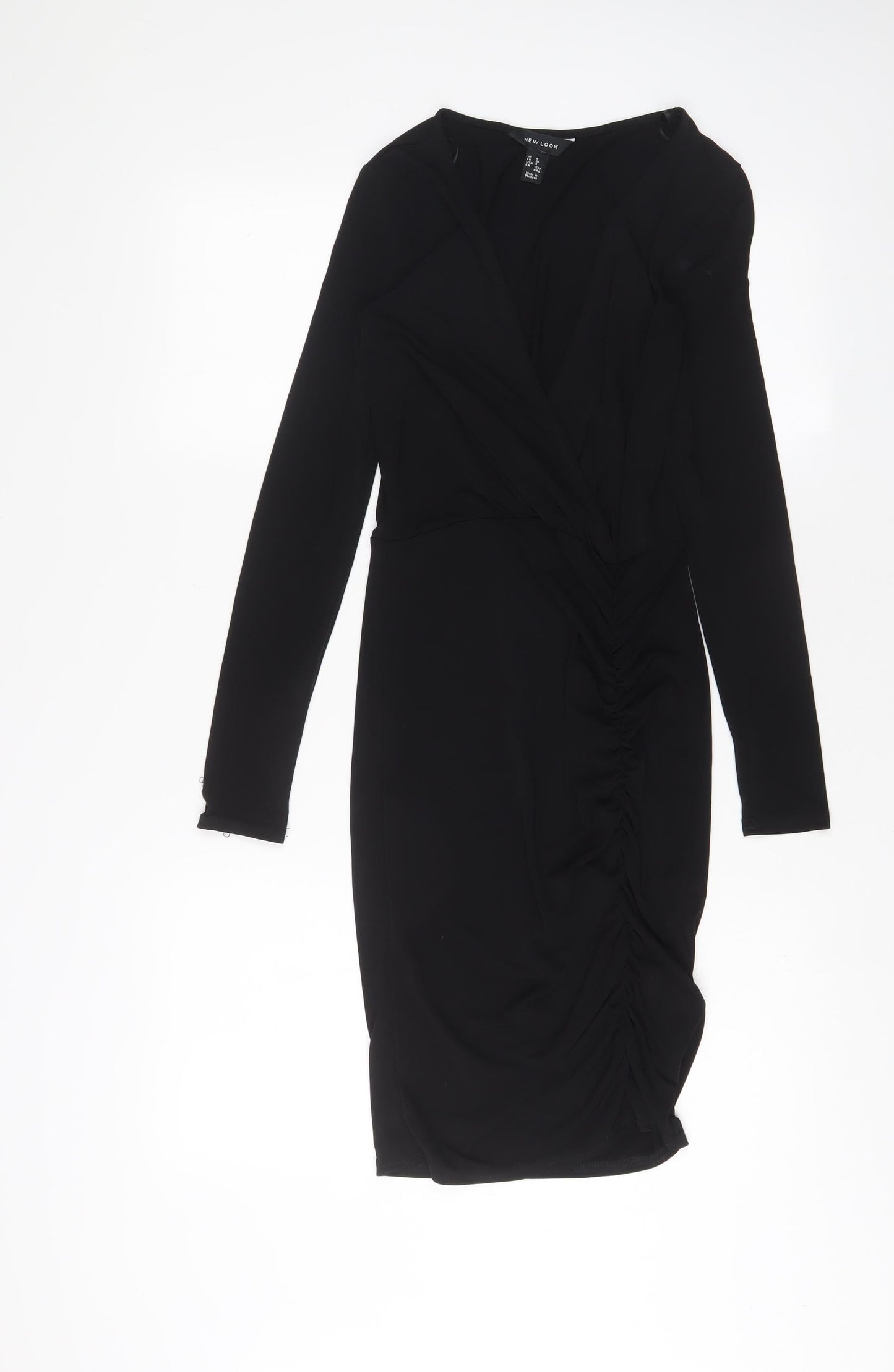 New Look Womens Black Polyester Bodycon Size 8 V-Neck Pullover