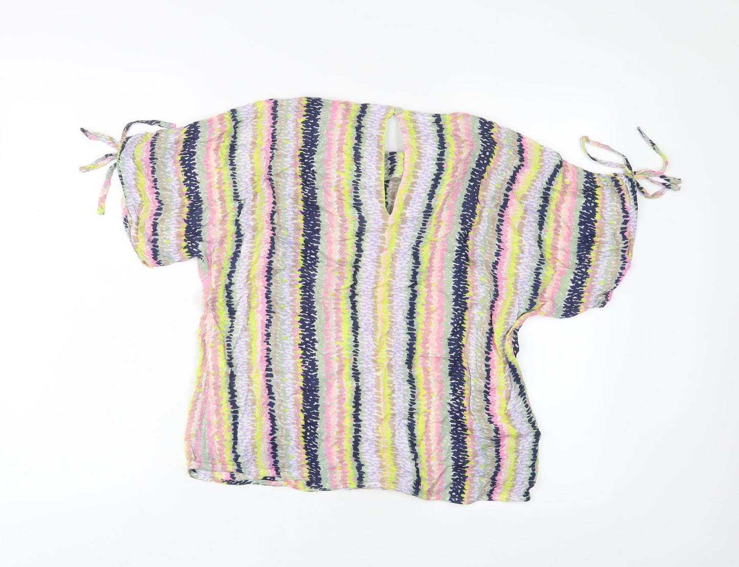 Warehouse Womens Multicoloured Striped Viscose Basic T-Shirt Size 10 Crew Neck