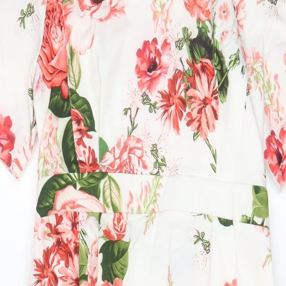 ASOS Womens White Floral Polyester Sheath Size 8 Crew Neck Zip