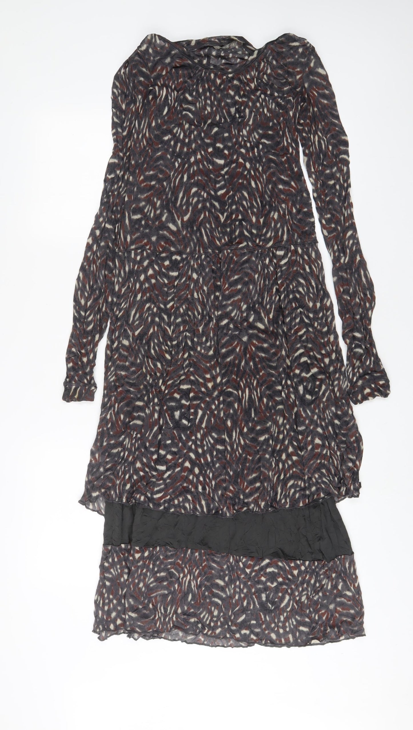 Sandwich Womens Brown Geometric Viscose A-Line Size S Boat Neck Pullover