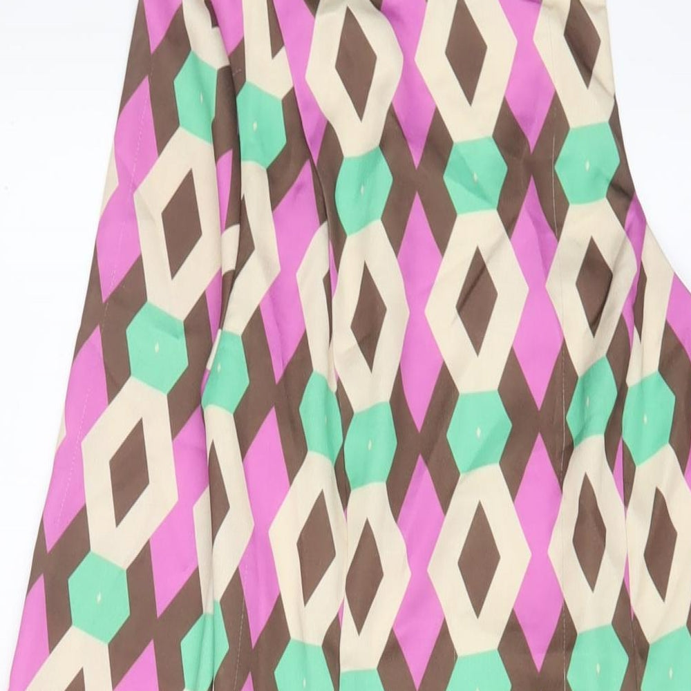 Zara Womens Multicoloured Geometric Polyester A-Line Size S Halter Zip