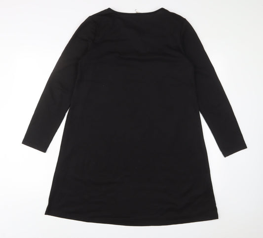 Anself Womens Black Polyester A-Line Size M V-Neck Pullover