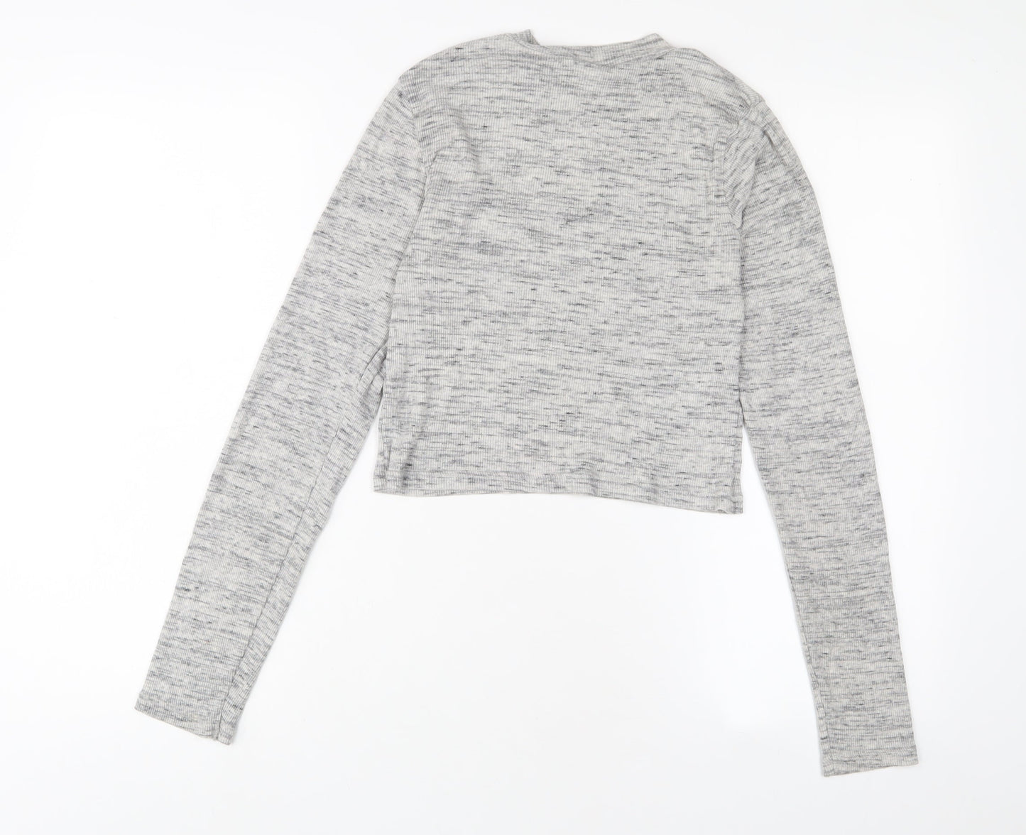 H&M Womens Grey Cotton Cropped T-Shirt Size S Crew Neck