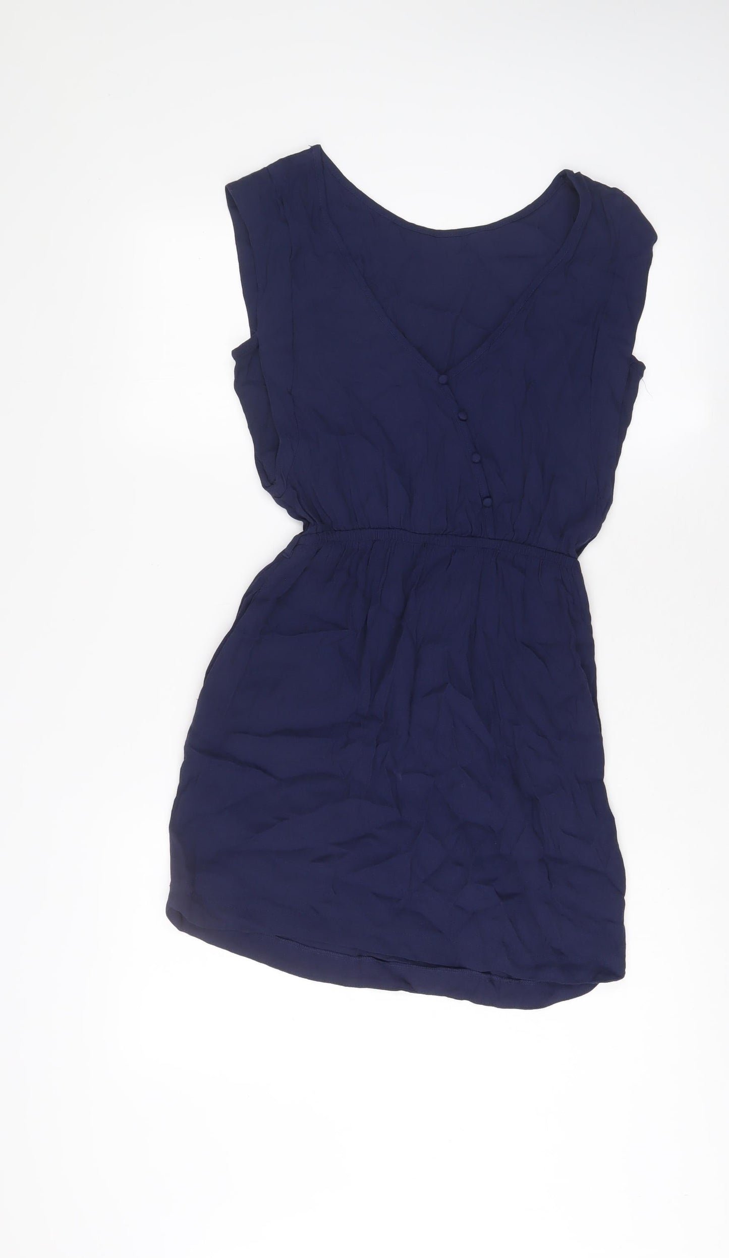 Mango Womens Blue Viscose A-Line Size XS Boat Neck Button