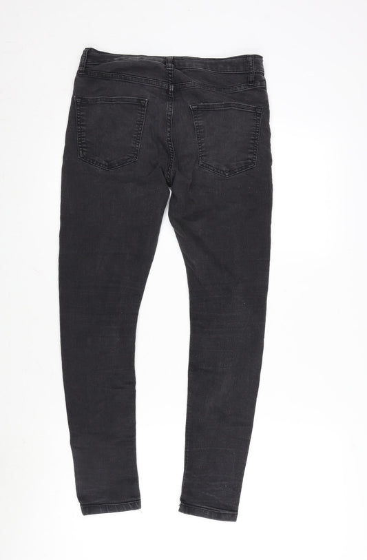Topman Mens Grey Herringbone Cotton Blend Straight Jeans Size 32 in L27 in Regular Zip