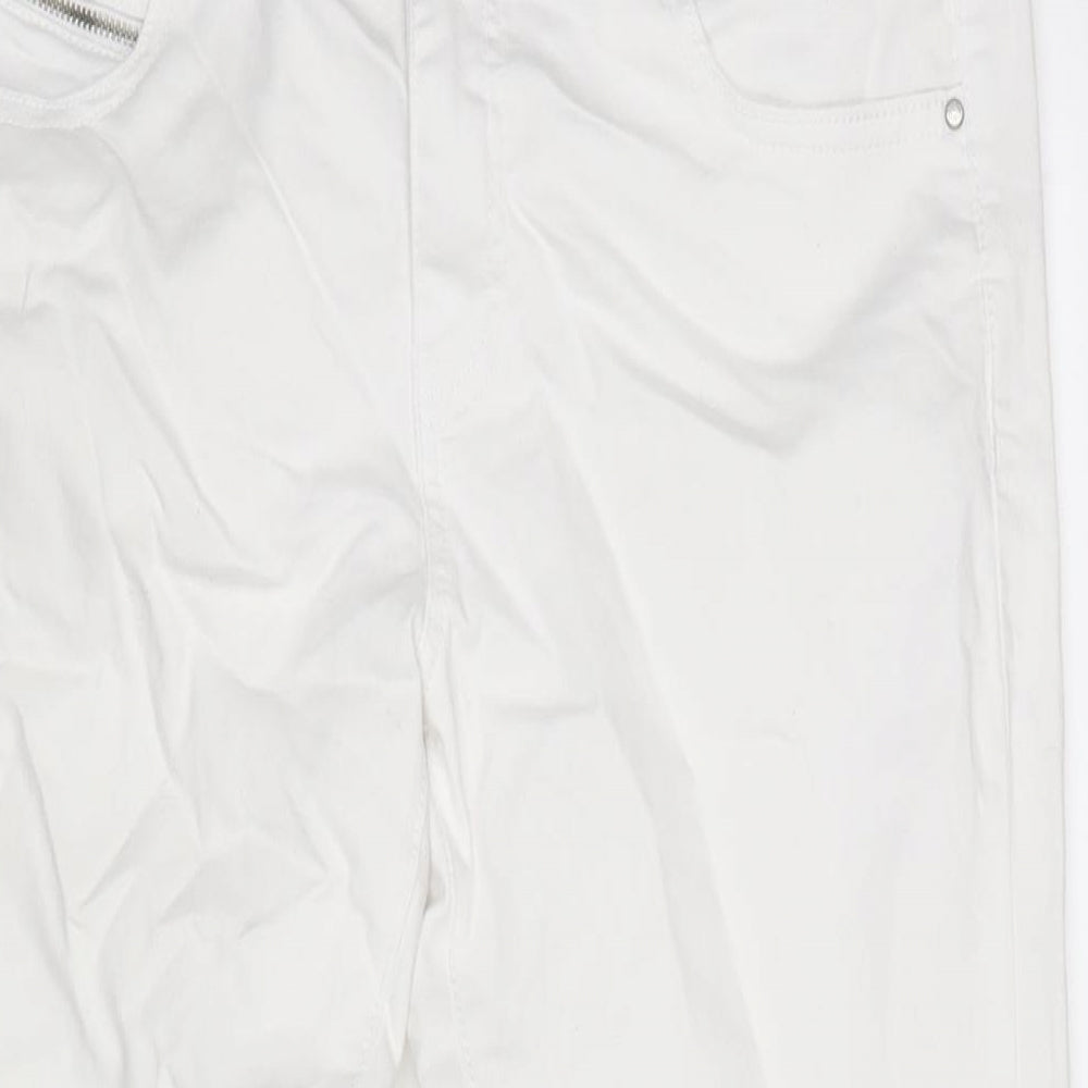 Denim & Co. Womens White Cotton Blend Straight Jeans Size 14 L28 in Extra-Slim Zip
