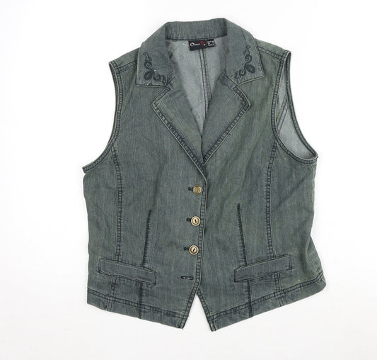 Oscar B Womens Green Gilet Waistcoat Size 14 Button