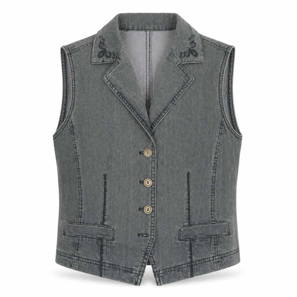 Front view of Oscar B women’s green gilet waistcoat, size UK 14, button