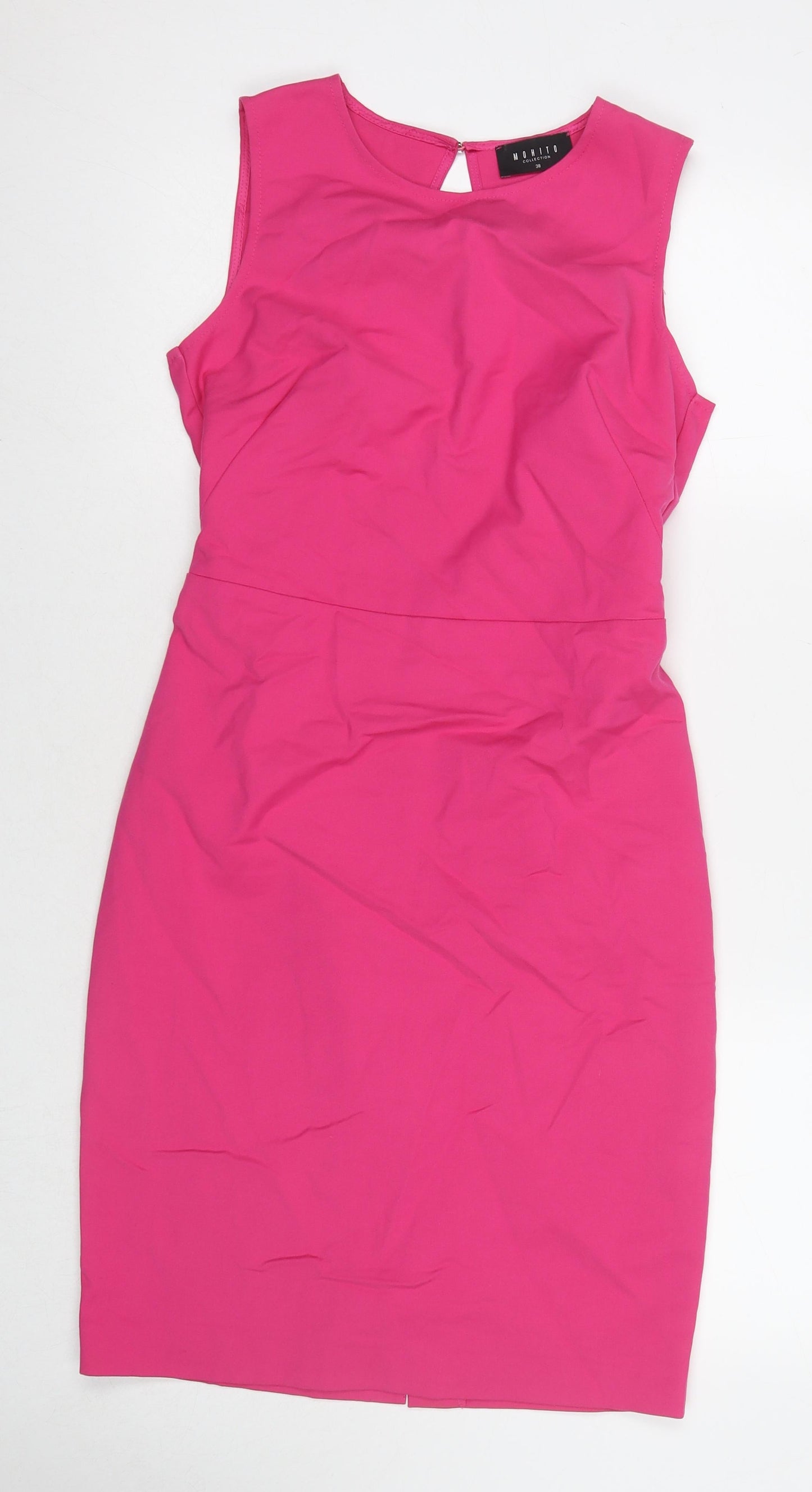 Mohito Womens Pink Polyester A-Line Size 10 Round Neck Zip - Cut Out Detail