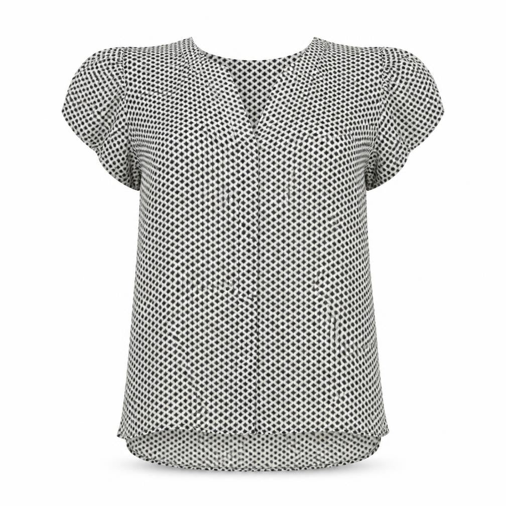 H&M Womens White Geometric Polyester Basic Button-Up Size 4 V-Neck