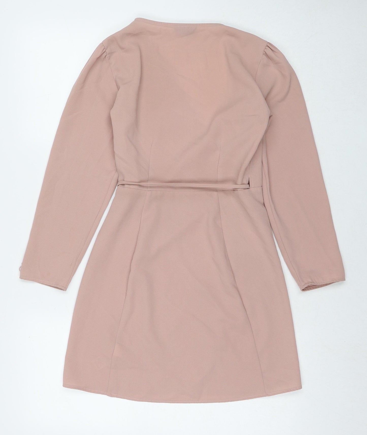Topshop Womens Beige Polyester Wrap Dress Size 6 V-Neck Tie