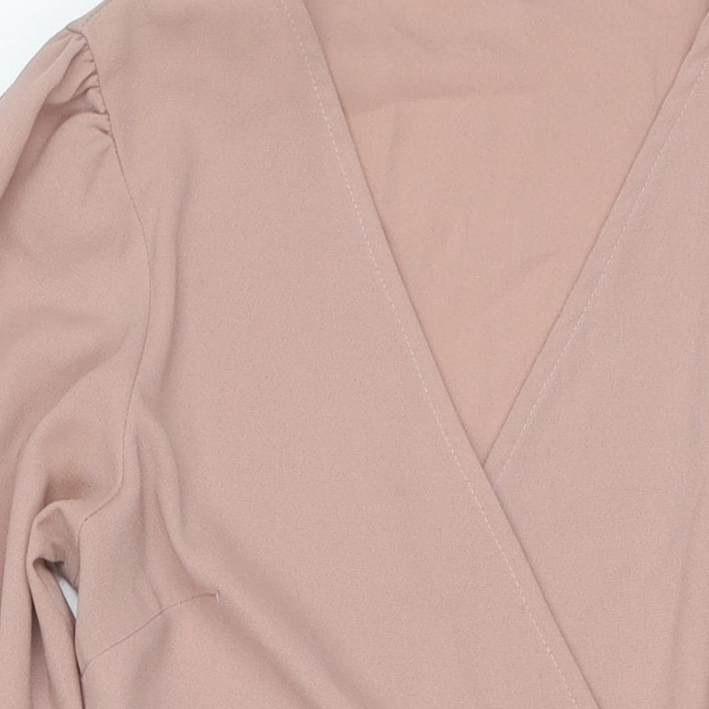 Topshop Womens Beige Polyester Wrap Dress Size 6 V-Neck Tie
