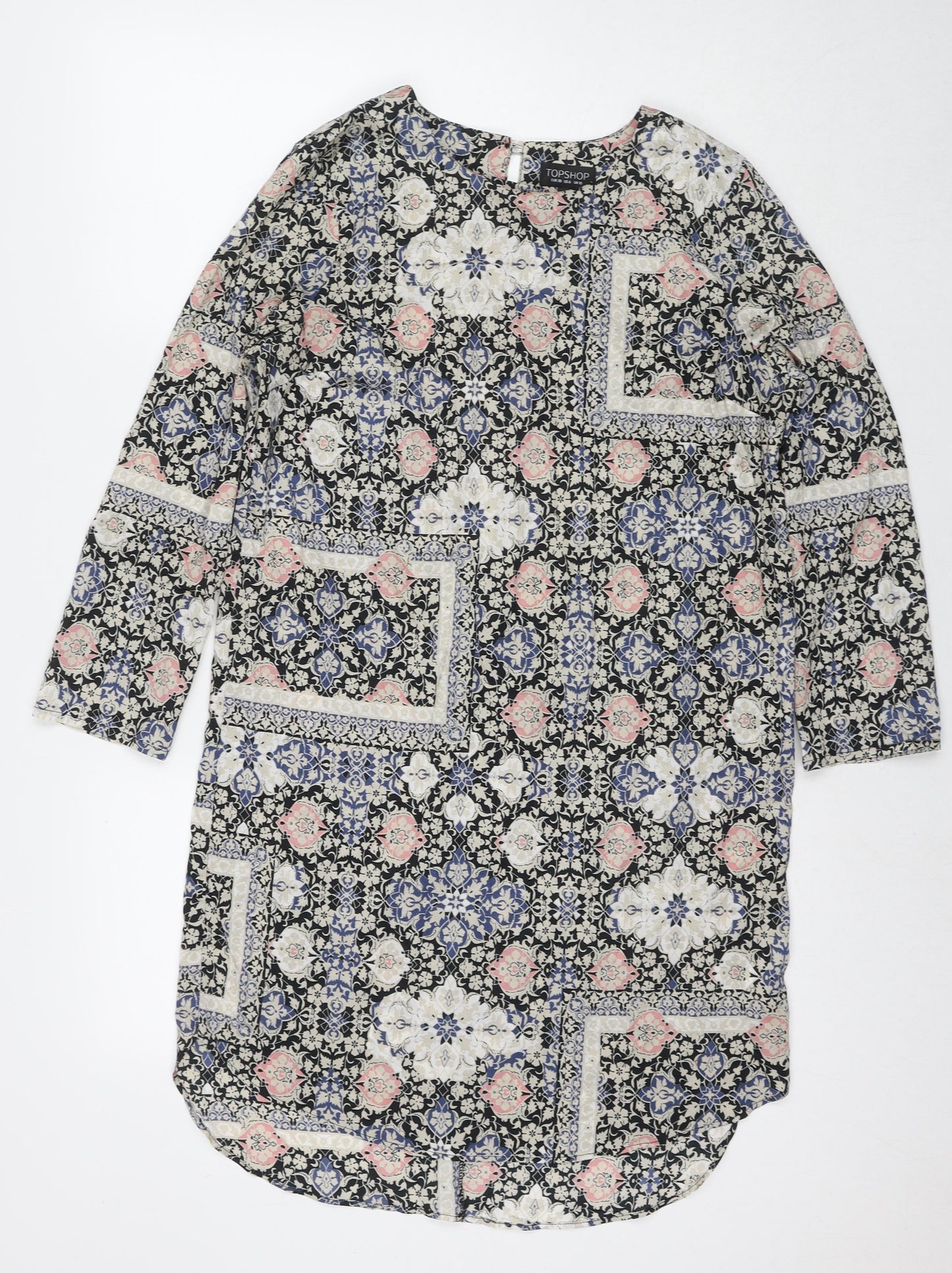 Topshop Womens Multicoloured Geometric Polyester A-Line Size 10 Round Neck Zip
