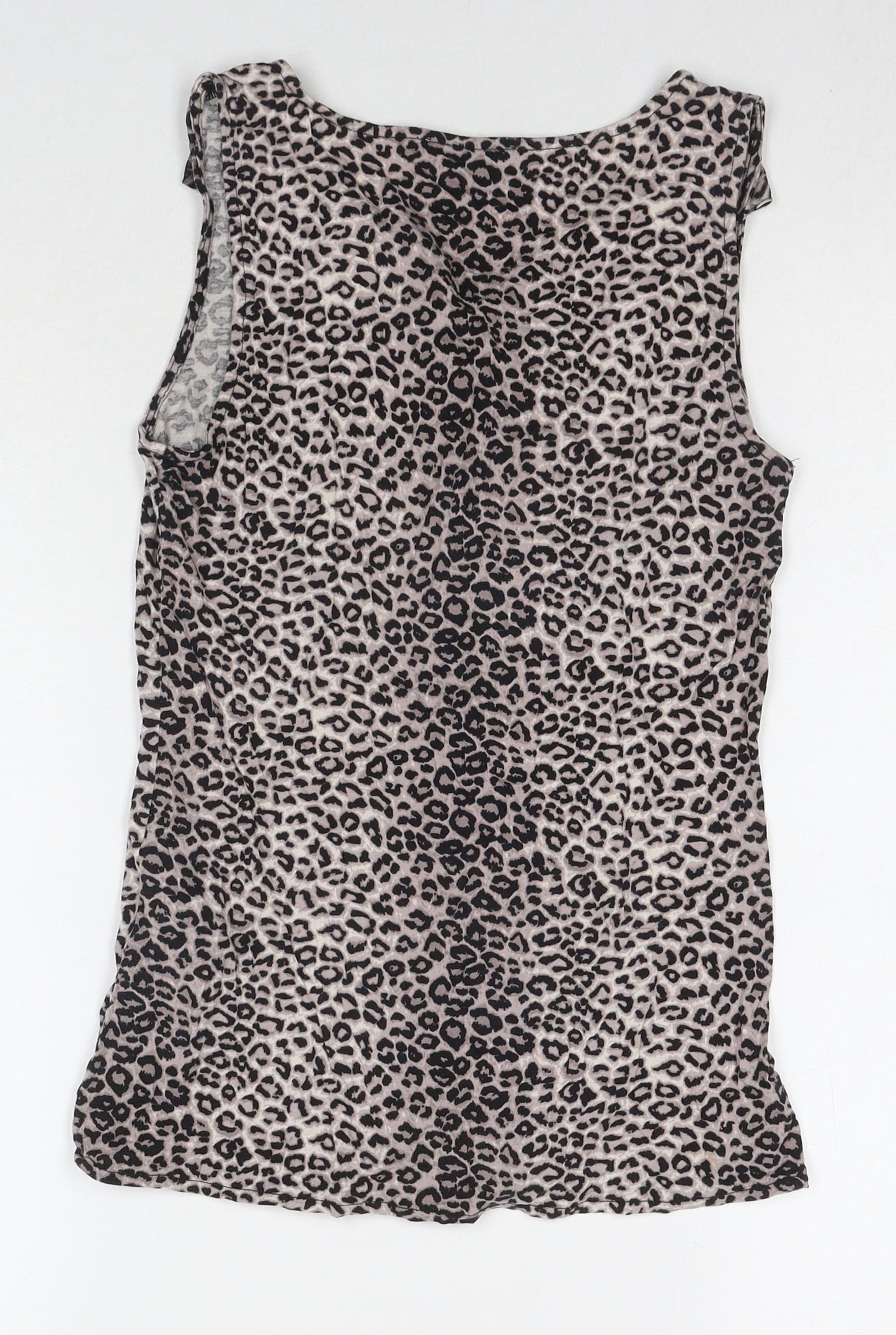 Oasis Womens Beige Animal Print Polyester Basic T-Shirt Size S Round Neck