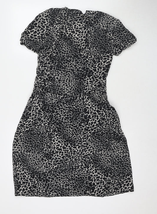 Aeff Womens Black Silk A-Line Size 8 V-Neck Zip