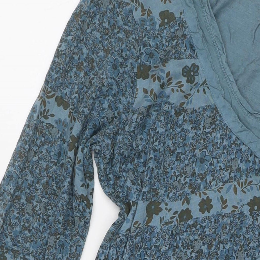 Sandwich Womens Blue Floral Polyester Fit & Flare Size S V-Neck Pullover