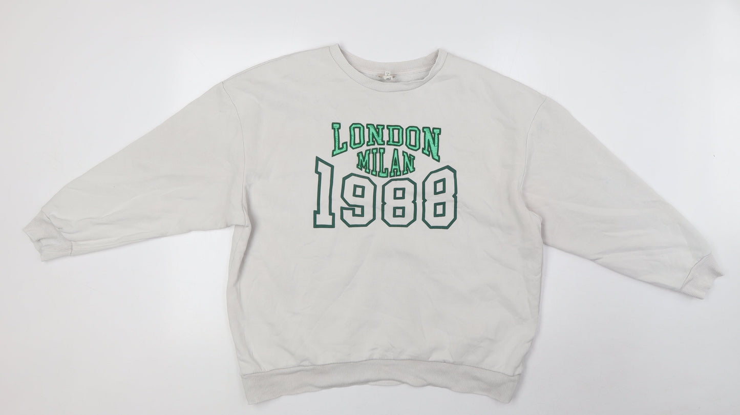 River Island Mens White Cotton Pullover Sweatshirt Size M - London Milan