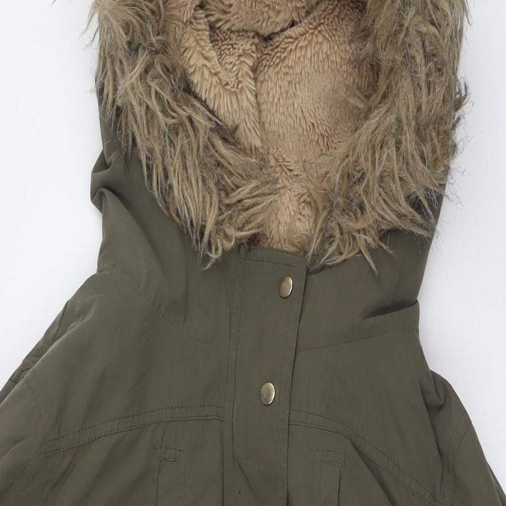 Oasis Womens Green Parka Coat Size S Zip - Removable Lining