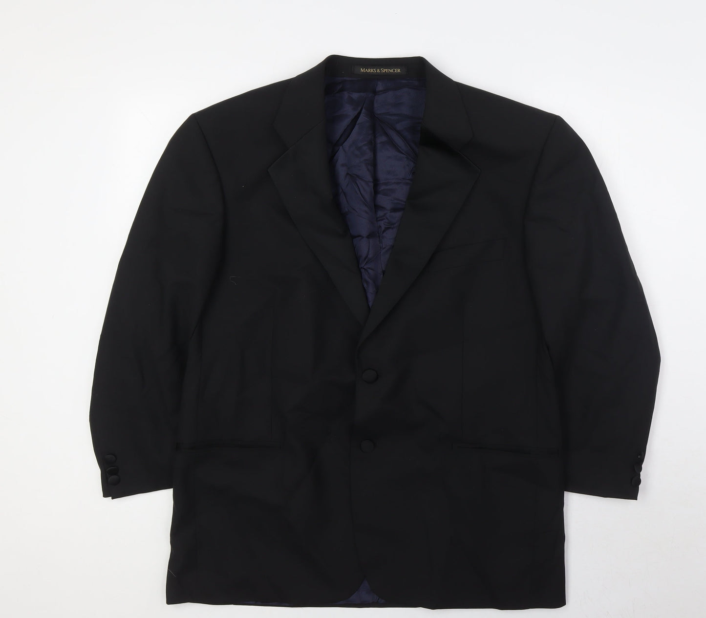 Marks and Spencer Mens Black Wool Tuxedo Suit Jacket Size 42 Regular
