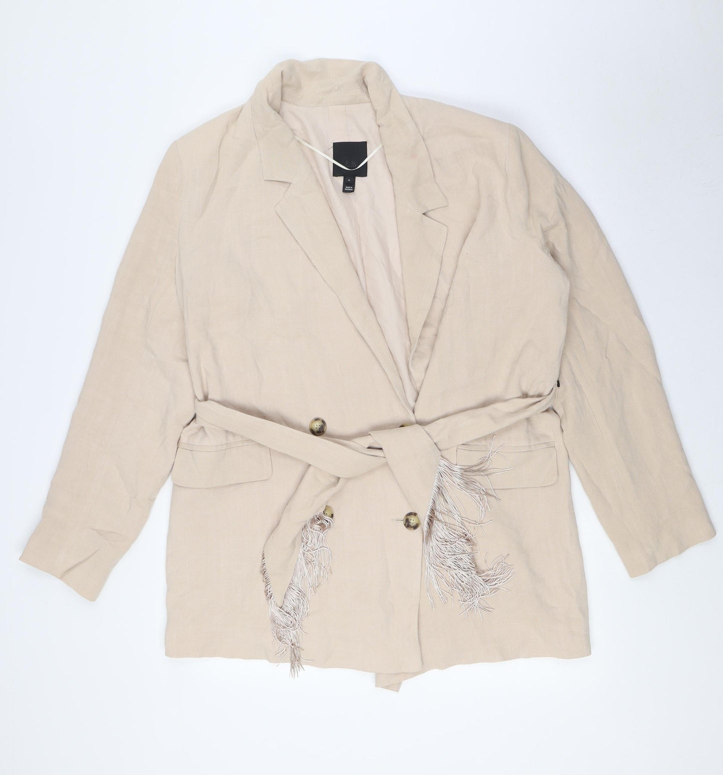 River Island Womens Beige Jacket Size 10 Button - Belted